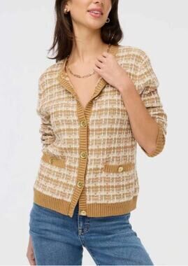 J. Crew Factory Tweed Lady Cardigan Sweater in Heather Oatmeal Size Large
